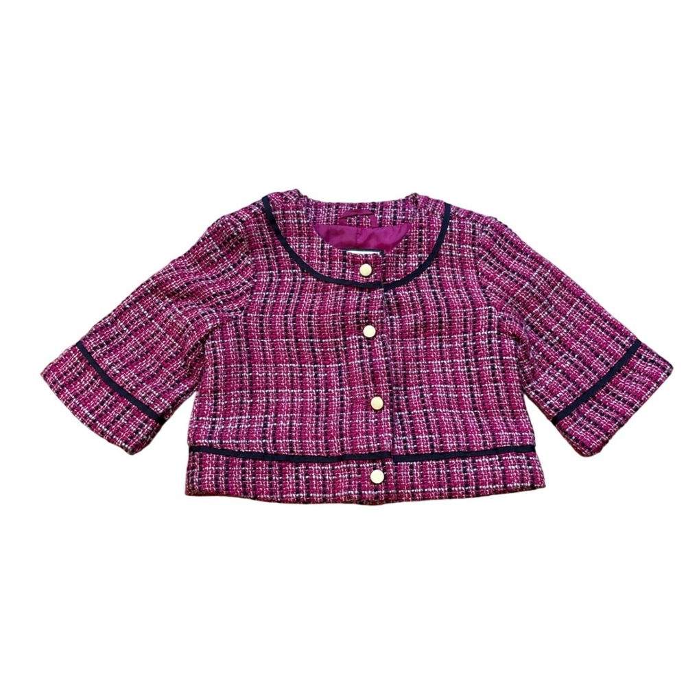 Janie and Jack Tweed Jacket Kids Pink Plaid Metallic Gold Button SIZE 2T‎